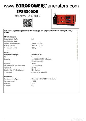Diesel Generatoren Europower EPS3500DE (MA)