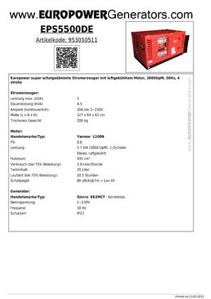 Diesel Generatoren Europower EPS5500DE (S)