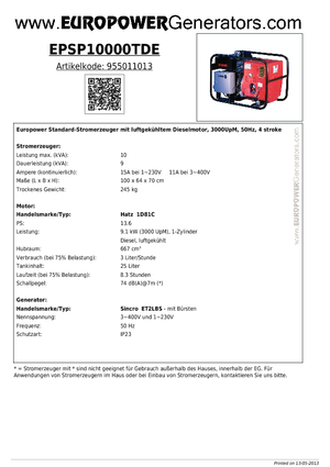 Diesel Generatoren Europower EPSP10000TDE (S)