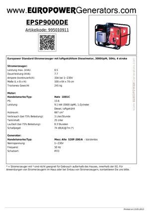 Diesel Generatoren Europower EPSP9000DE (MA)