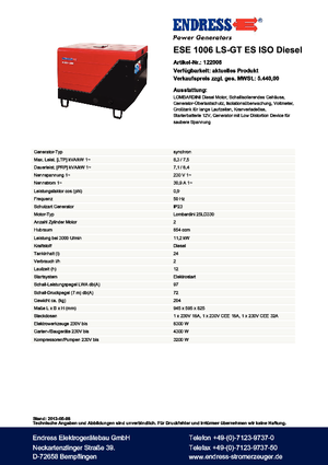 Diesel Generatoren Endress ESE 1006 LS-GT ES ISO DI