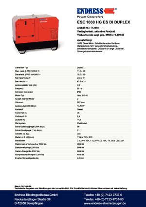 Diesel Generatoren Endress ESE 1008 HG ES Duplex Silent