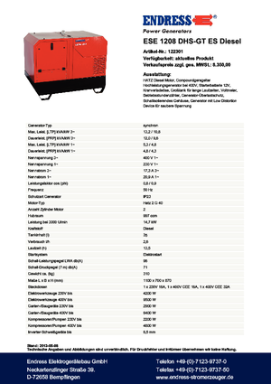Diesel Generatoren Endress ESE 1208 DHS-GT ES DI