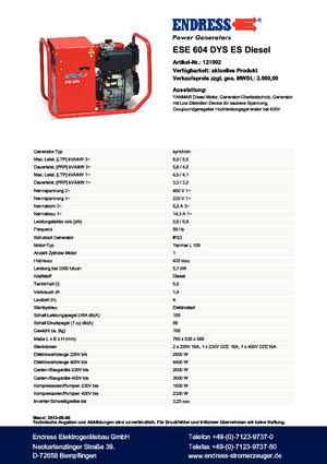 Diesel Generatoren Endress ESE 604 DYS ES DI