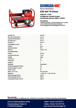 Diesel Generatoren Endress ESE 604 YS DI