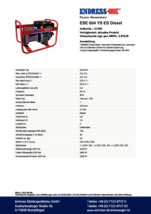 Diesel Generatoren Endress ESE 604 YS ES DI
