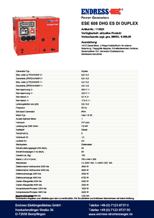 Benzine Generatoren Endress ESE 608 DHG ES DI Duplex Silent