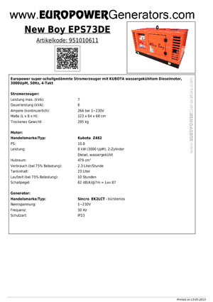 Diesel Generatoren Europower New Boy EPS73DE (S)