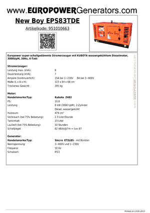Diesel Generatoren Europower New Boy EPS83TDE (S)