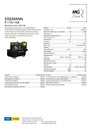 Diesel Generatoren Eisemann P 11011 DE