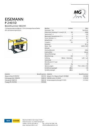 Diesel Generatoren Eisemann P 2401 D