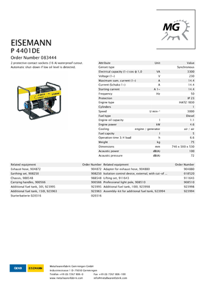 Diesel Generatoren Eisemann P 4401 DE