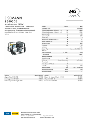 Diesel Generatoren Eisemann S 6400 DE