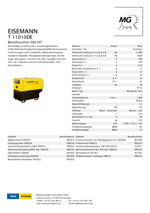 Diesel Generatoren Eisemann T 11010 DE