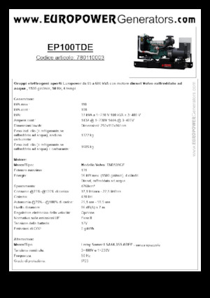 Diesel Generatoren Europower EP100TDE (LS)
