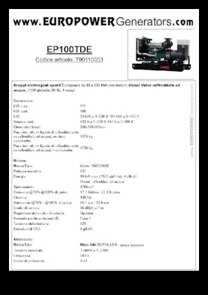 Diesel Generatoren Europower EP100TDE (MA)