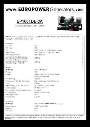 Diesel Generatoren Europower EP100TDE-3A (LS)