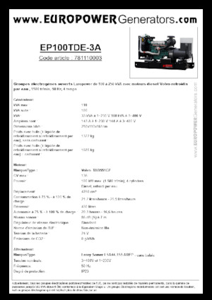 Diesel Generatoren Europower EP100TDE-3A (LS)