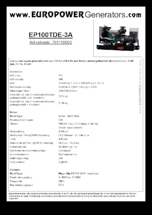 Diesel Generatoren Europower EP100TDE-3A (MA)