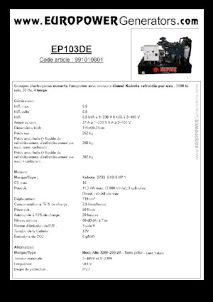 Diesel Generatoren Europower EP103DE (MA)