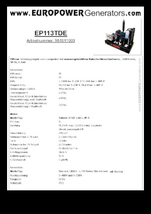 Diesel Generatoren Europower EP113TDE (S)