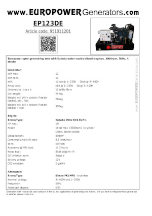 Diesel Generatoren Europower EP123DE (S)