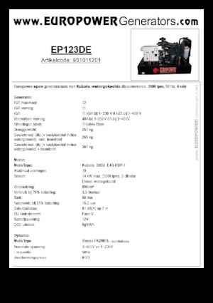 Diesel Generatoren Europower EP123DE (S)