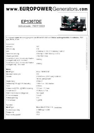 Diesel Generatoren Europower EP130TDE (MA)