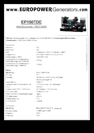 Diesel Generatoren Europower EP150TDE (MA)