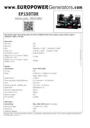 Diesel Generatoren Europower EP150TDE (MA)