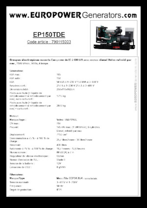 Diesel Generatoren Europower EP150TDE (MA)