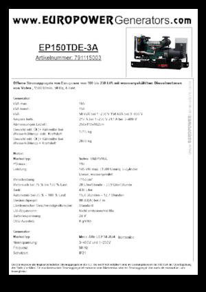 Diesel Generatoren Europower EP150TDE-3A (MA)