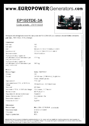 Diesel Generatoren Europower EP150TDE-3A (MA)