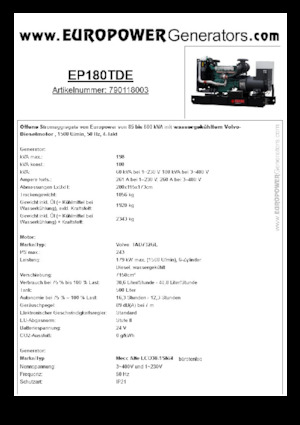 Diesel Generatoren Europower EP180TDE (MA)