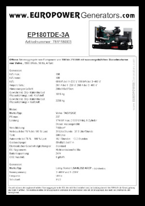 Diesel Generatoren Europower EP180TDE-3A (LS)