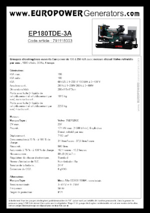 Diesel Generatoren Europower EP180TDE-3A (MA)