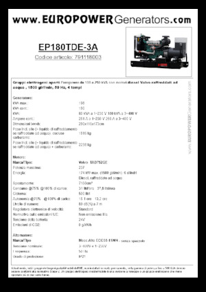 Diesel Generatoren Europower EP180TDE-3A (MA)