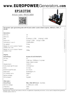 Diesel Generatoren Europower EP183TDE (MA)