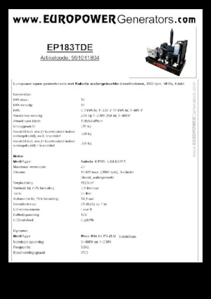 Diesel Generatoren Europower EP183TDE (MA)
