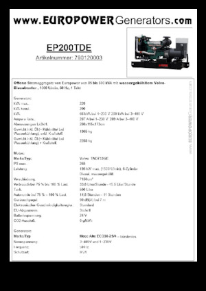 Diesel Generatoren Europower EP200TDE (MA)