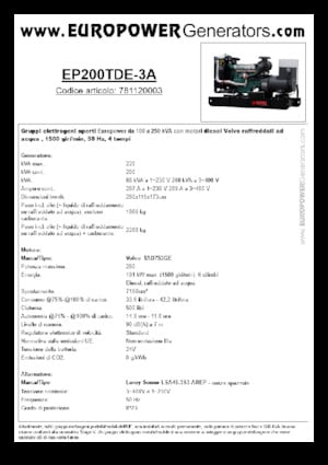 Diesel Generatoren Europower EP200TDE-3A (LS)