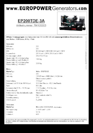 Diesel Generatoren Europower EP200TDE-3A (MA)