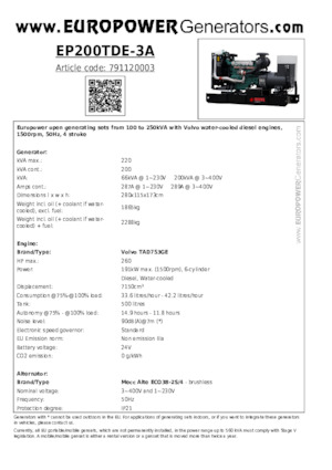 Diesel Generatoren Europower EP200TDE-3A (MA)
