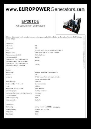 Diesel Generatoren Europower EP20TDE (LS)