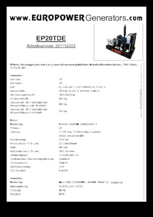 Diesel Generatoren Europower EP20TDE (MA)