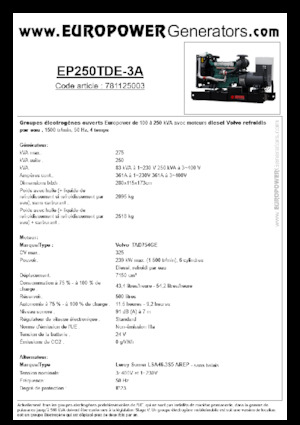 Diesel Generatoren Europower EP250TDE-3A (LS)