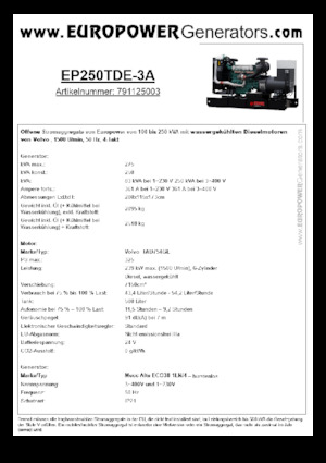 Diesel Generatoren Europower EP250TDE-3A (MA)