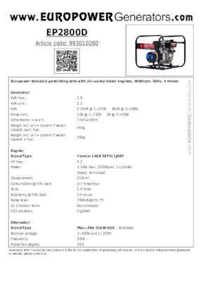 Diesel Generatoren Europower EP2800D (MA)