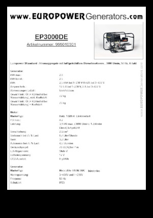 Diesel Generatoren Europower EP3000DE (MA)