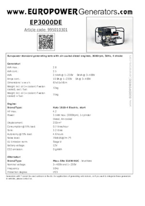 Diesel Generatoren Europower EP3000DE (MA)